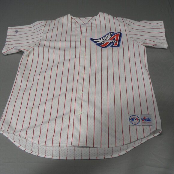 VINTAGE RARE MAJESTIC ANAHEIM ANGELS PINSTRIPE BASEBALL JERSEY IN SIZE L - Picture 1 of 10